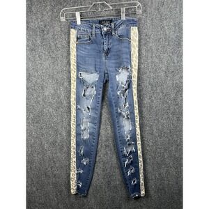Judy Blue Jeans Womens 0/24 Skinny Fit Distressed Leopard Print Stretch
